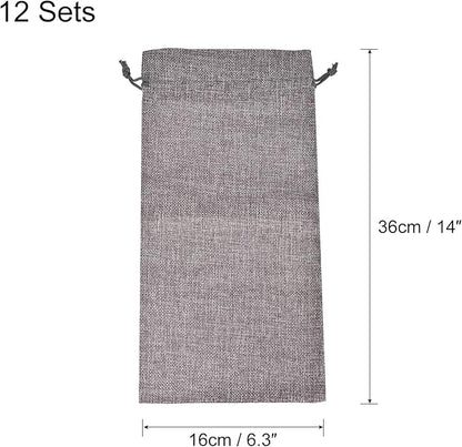 uxcell Burlap Wine Bags with Drawstrings, 12Pcs Wine Gift Bags Reusable Wine Bottle Bags with Ropes and Tags for Wedding, Birthday, Travel (14 x 6.3 In, Grey)
