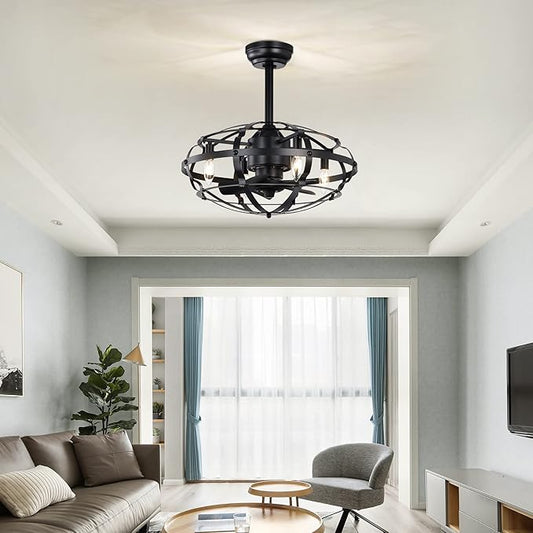 NicBex Ceiling Fan 20 Inch Indoor Industrial Ceiling Fan with Lights Ceiling Fans with 5 Blades and Remote Control Caged Ceiling Fan for Bedroom, Living Room, Black