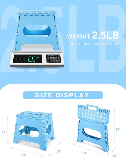 Folding Step Stool 11", Durable Kids Step Stool, Heavy Duty Step Stools for Adults, Compact Foot Stools, Light-Weight Toddler Step Stool for Kitchen, Bathroom, Holds Up to 300 lbs (Blue)