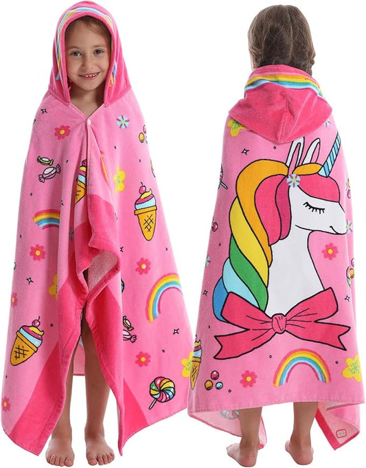 Hooded Towel for Kids, 100% Cotton Soft and Absorbent, Pool Bath Beach Swim Towel Wrap, Bathrobe Coverups for Girls and Boys, Extra Large:30"×50"(Unicorn)