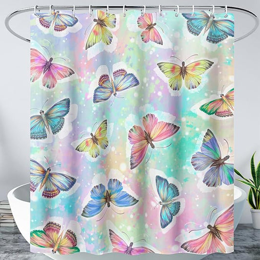 AILONEN Butterfly Shower Curtain,Rainbow Butterfly Bath Curtain,Modern Tie Dye Butterfly Art Decorative Shower Curtain with 12 Plastic Hooks (Kids/Girls/Women/Teen/) 72" W*72" H