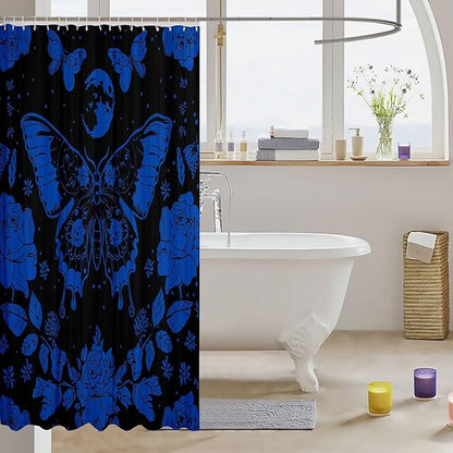 Feelyou Blue Butterfly Fabric Shower Curtain Cover Botanical Floral Shower Curtain for Kids Boys Girls Butterflies Bathroom Waterproof Accessories with 12 Hooks Flying Curtains,72x78 Inches