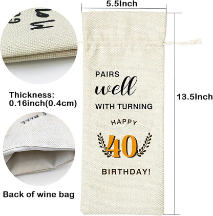 LANBAIHE 40th Birthday Gifts for Her,40th Birthday Gift for Women Men, 40 Years Old Birthday Gifts Wine Bag, 40th Birthday Decorations Party Supplies- 1984 Birthday(40 BIRTHDAY)
