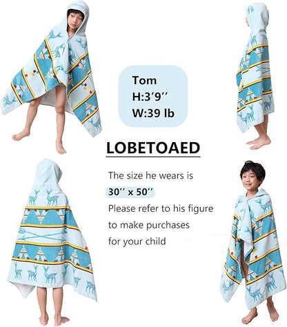 Kids Hooded Beach Bath Towel, Baby Surf Poncho Toddlers Soft Real Cotton Wrap Hooded Towels for Kids Boy Girl