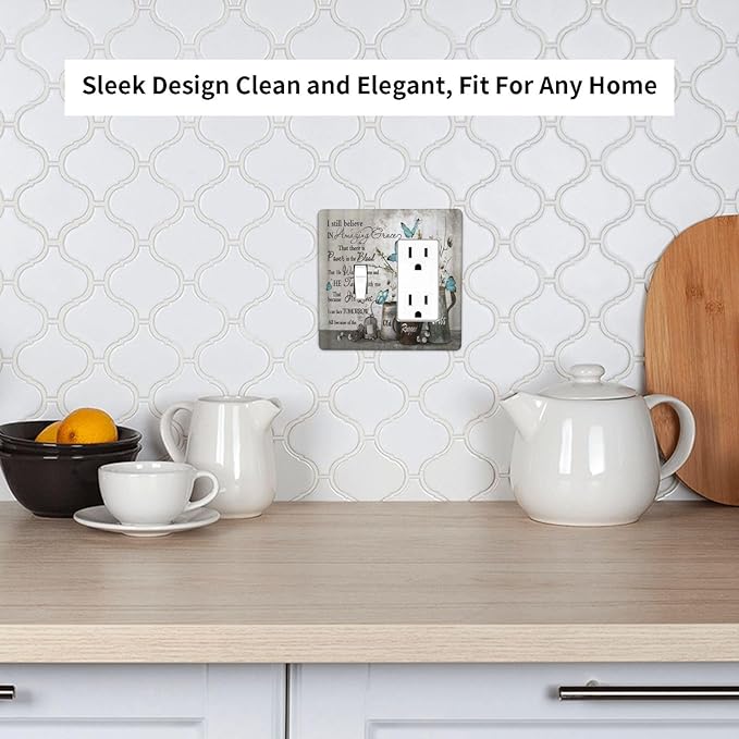 Blue Butterfly Rustic Flower Inspirational Quotes 2 Gang Single Toggle Rocker Combination Light Switch Covers Wall Plate Cover Electrical Faceplate Decorative Switchplate for Farmhouse Bedroom
