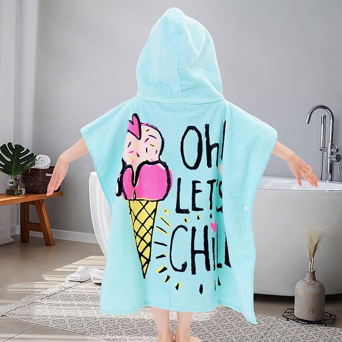 VOOVA & MOVAS Hooded Toddler Bath Towels (2-6Years) Cotton Pool Poncho for Kids, Perfect for Swimming | Surfing | Camping | Bathing | Birthday Gifts, Ice Cream Theme