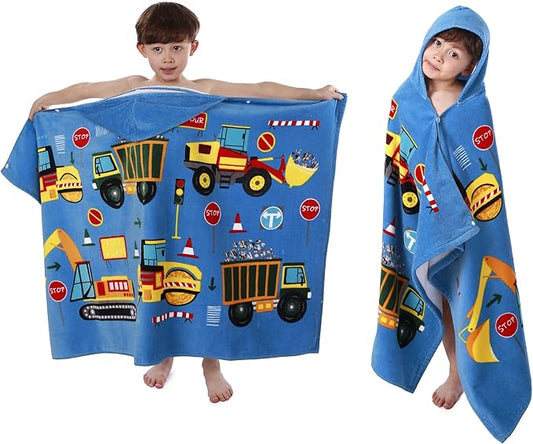 Kids Hooded Beach Bath Towel, Baby Surf Poncho Toddlers Soft Real Cotton Wrap Hooded Towels for Kids Boy Girl