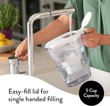 Aqua Optima 5-Cup Water Filter Pitcher Bundle Pack for Tap and Drinking Water with 3 Evolve+ Filter, Reduces Microplastics, Improves Taste, BPA Free, WQA Certified, Liscia Design (White)