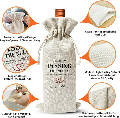 Nurse Practitioner Graduation Gift Wine Bag, Passing The Nclex Gift For Her Friend, Nurse School Graduation Party Gift Decoration, Funny Nurse Day Week Gift, Cotton Linen Wine Gift Bag With Drawstring