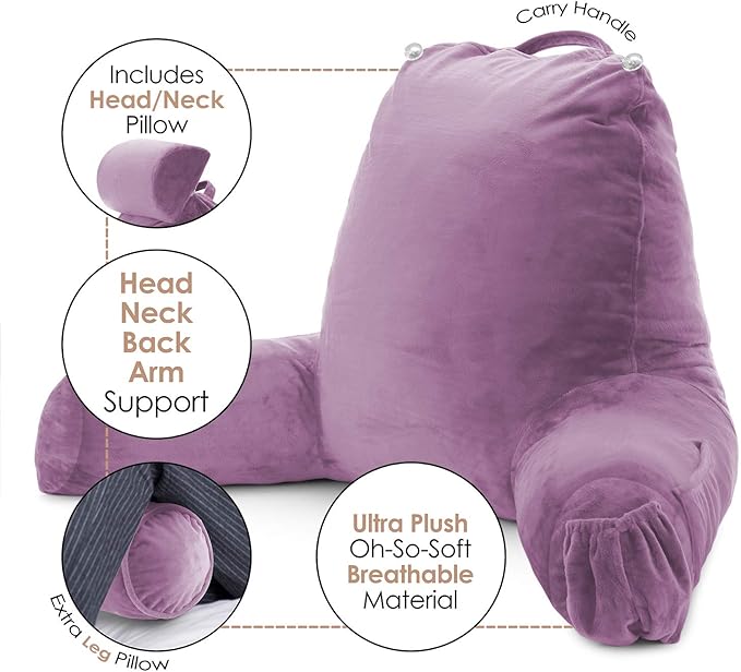 Nestl Reading Pillow Large Bed Pillow, Back Pillow for Sitting in Bed Shredded Memory Foam Chair Pillow Reading & Bed Rest Pillows Lavender Dream Back Pillow for Bed, Bed Chair Arm Pillow with Pockets
