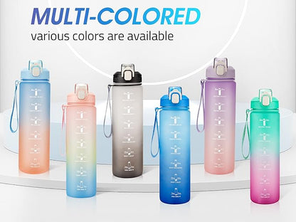 Motivational Water Bottle with Time Marker- 32oz Water Bottles with Times to Drink, Leakproof & BPA Free Sports Water Bottle with Straw & Carry Strap for Fitness, Gym, and Outdoor Sports
