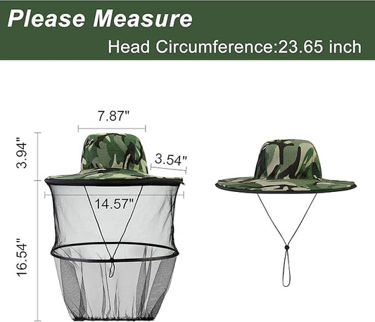 Head Net with Removable Mesh Hidden Netting, Design for Outdoor Fishing Gardening