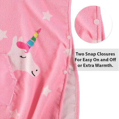 Boys and Girls Absorbent Hooded Beach Towel Pullover Character Microfiber Bath Towel with Side Snaps (Unicorn, 2-3T), 22.00''x21.00''