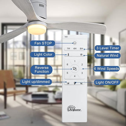 Sofucor 52" Flush Mount Ceiling Fan with Lights Remote Control, Outdoor Indoor Ceiling Fans with Lights, Dimming Lighting, Quiet Energy Saving with 6 Speeds, Timer, Silver