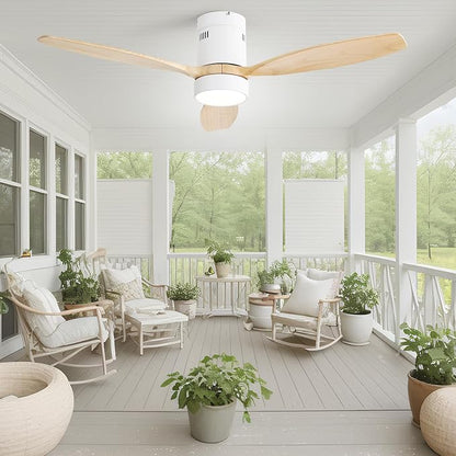 Sofucor 52 Inch Low Profile Ceiling Fan with Lights Remote Control Wood Blades Reversible DC Motor Modern Ceiling Fan for Kitchen, Bedroom, Basement, Dining, Living Room, Light Wood