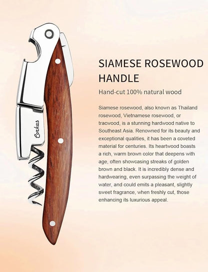 Wine Key - CORKAS Prestige Waiter Corkscrew with Rosewood Handle, Handcrafted Wine Opener Manual with Double Hinged, Foil Cutter and Bottle Opener, Ideal Gifts for Sommelier, Bartenders, Servers