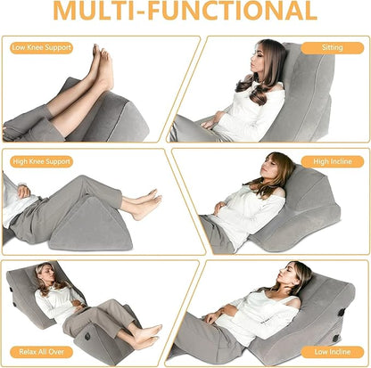 Inflatable Wedge Pillow Set for Sleeping, Bed Wedge Pillow Set for Travel, Post Surgery Pillow for After Surgery, Knee & Back Pain, Acid Reflux, GERD, Anti Snoring, Heartburn