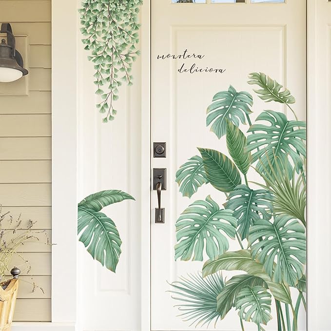 Green Plant Wall Stickers, Boho Tropical Plants Wall Decals for Living Room, DIY Wall Art Decor Murals Wallpaper Home Decorations for Living Room Bedroom Door Decor