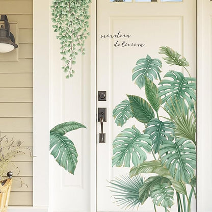 Green Plant Wall Stickers, Boho Tropical Plants Wall Decals for Living Room, DIY Wall Art Decor Murals Wallpaper Home Decorations for Living Room Bedroom Door Decor