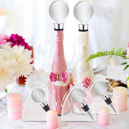 36 Sets Wine Stopper for Wine Bottles Wedding Wine Stopper Champagne Bottle Stoppers Beverage Bottle Stoppers with White Sheer Organza Bags Wedding Party Favor for Guests (Silver)