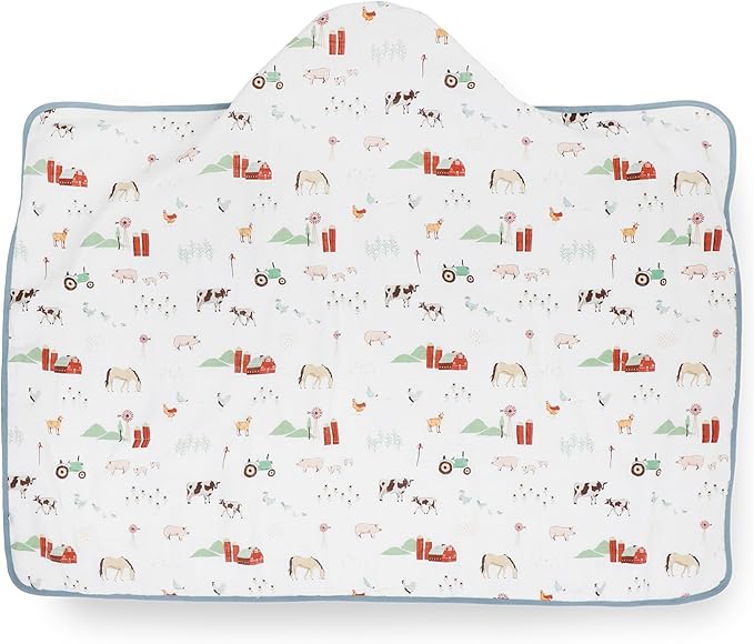 Little Unicorn Cotton Muslin & Terry Hooded Towel, Larger Size 1-6 Years (Farmyard)