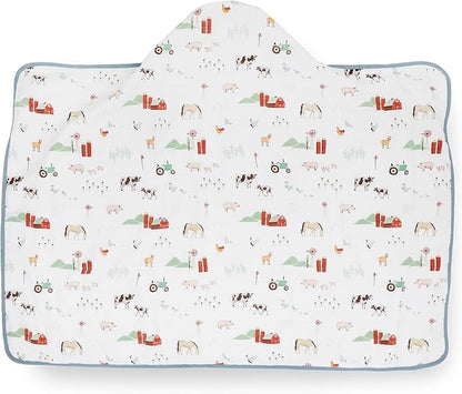 Little Unicorn Cotton Muslin & Terry Hooded Towel, Larger Size 1-6 Years (Farmyard)