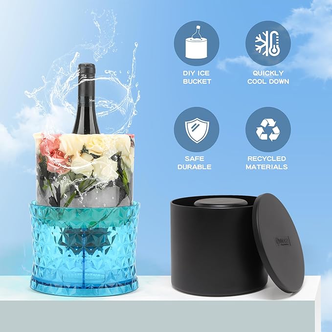 Ice Bucket Mold, Wine Bottle Chiller DIY Ice Bucket Champagne Ice Bucket Mold Floral Ice Bucket Mold,Ice Molds Holiday Bar Any Celebration Party Wedding Christmas and Thanksgiving (Hard Blue)