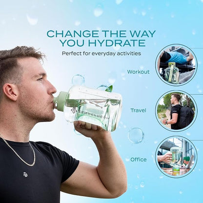 50 Oz Hydrogen Water Bottle, 2024 New SPE/PEM Technology, Large Gym Hydrogen Bottles, Travel Hydrogen Water Bottle Generator With Straw & Additional Cap, USA Brand, Up to 1800 ppb - Green