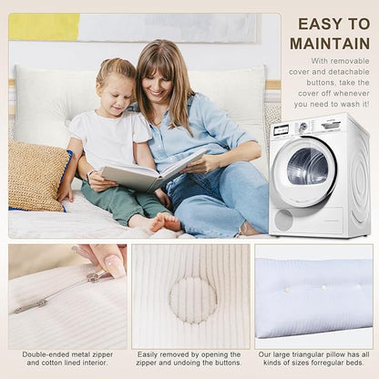 Headboard Pillow - Queen-Sized Headboard Wedge Pillow for Daybeds and Bunk Beds - Durable, Comfortable, with Removable Velvet Cover (White, 71x20x8Inches)
