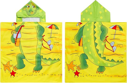 Kids Crocodile Hooded Beach Towel Boys Cute Poncho Pool Towels with Hood 24*47 in Soft Microfiber Swim Cover-ups for Kids Ages 3-10 Thick Absorbent Cotton Hooded Bath Towels Wrap Bathrobe