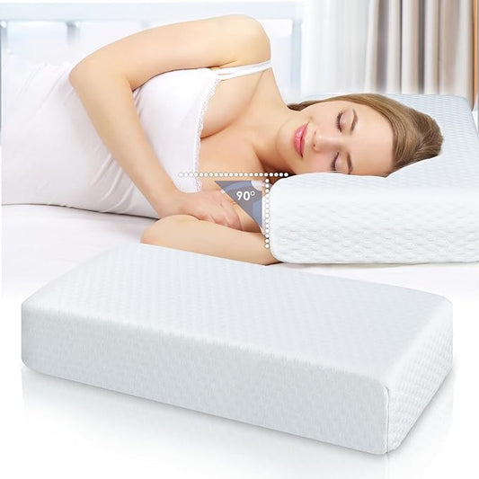 Cooling Cube Pillow for Side Sleepers Memory Foam Pillows for Neck and Shoulder Pain Relief Firm Soft Bed Pillow Dual Sided Supportive Square Rectangle Cervical Neck Pillows 24x12x5 Inches