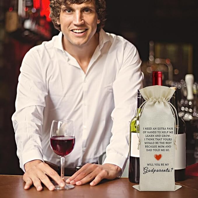 Sazuwu Godparents Proposal Gift Wine Bag Will You Be My Godparents Gift Ideas Godparents Baptism Gift Wine Bottle Decoration Bag Godparents Gifts from Godchild Christening Gift from Godparents