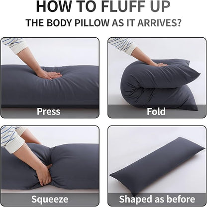 Memory Foam Body Pillow with Grey Removable 100% Cotton Cover, Full Body Pillows for Adults, Large Long Bed Pillow for Sleeping, Firm & Supportive (20x54 inch, Dark Gray)