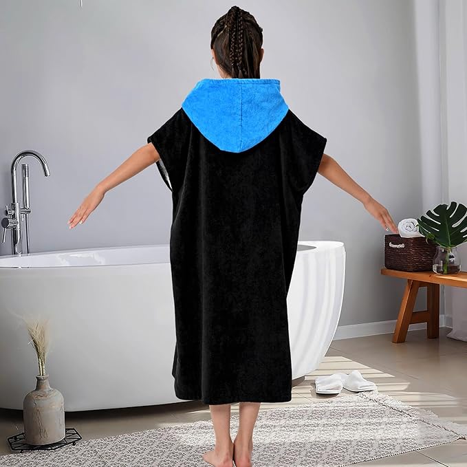 VOOVA & MOVAS Black Changing Robe for Teens,8-14Years，Thick 100% Cotton, Absorbent Hooded Towels for Girls｜Boys,Surf Poncho for Pool, Beach, Bath,Swim