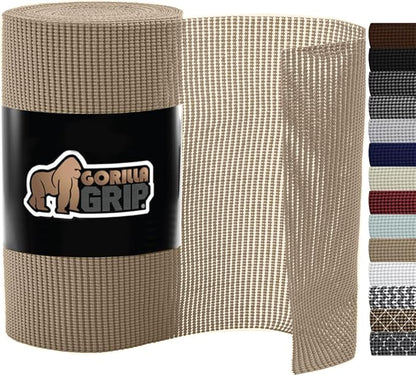 Gorilla Grip powerGRIP Drawer Shelf and Cabinet Liner, Thick Strong Hold, Non-Adhesive Liners Protect Kitchen Cabinets and Cupboard, Bathroom Drawers, Easy Install, Breathable Mat, 24" x30', Beige