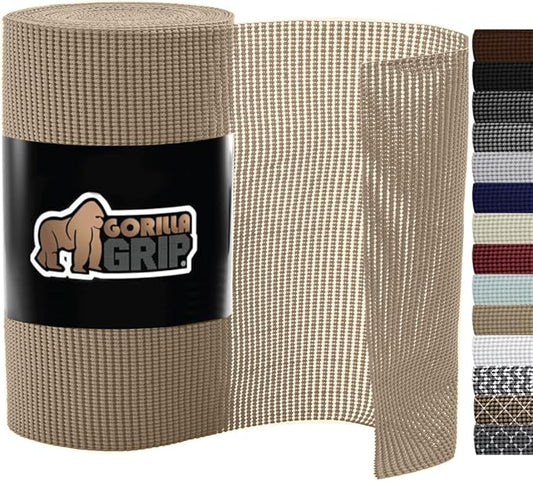 Gorilla Grip powerGRIP Drawer Shelf and Cabinet Liner, Thick Strong Hold, Non-Adhesive Liners Protect Kitchen Cabinets and Cupboard, Bathroom Drawers, Easy Install, Breathable Mat, 24" x30', Beige