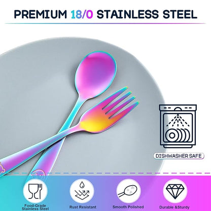 VITEVER 10 Pack Toddler Utensils, Stainless Steel Rainbow Silverware Set for Kids, Children Safe Cutlery Set Includes Forks and Spoons - Dishwasher Safe