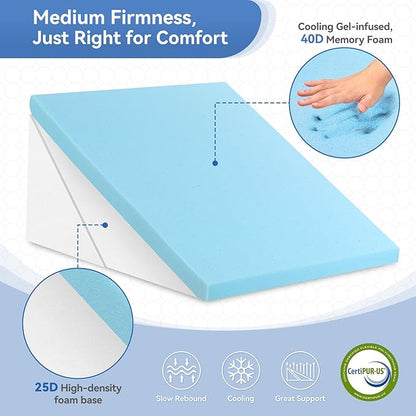 Bed Wedge Pillow for Sleep Apnea, 9 & 12 Inch Adjustable Wedge Pillow for Back Pain Relief, Leg and Knee Support, 7 in 1 Cooling-Gel Memory Foam Elevated Pillows for Acid Reflux, Post Surgery, Snoring