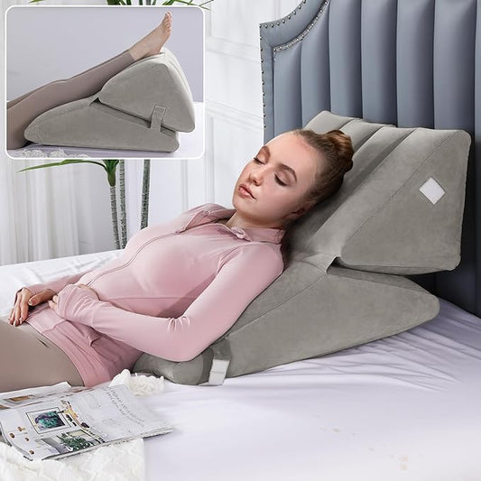 HOMBYS Adjustable Inflatable Bed Wedge Pillow for Sleeping, 7 in 1 Multi Use Back Pillow for Bed Sitting Up, 10 inch Elevated Support Pillow for Legs & Back, Portable for Travel Use-30"x22"x10", Grey
