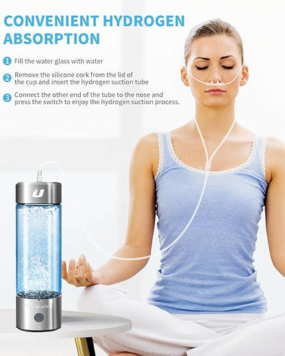 Hydrogen Water Bottle 2024, Hydrogen Water Generator with SPE PEM Technology Water ion, Hydrogen Dispenser Improves Water Drinking in 3 Minutes with Self-cleaning,colorful LED,USB-C charging (Silver)