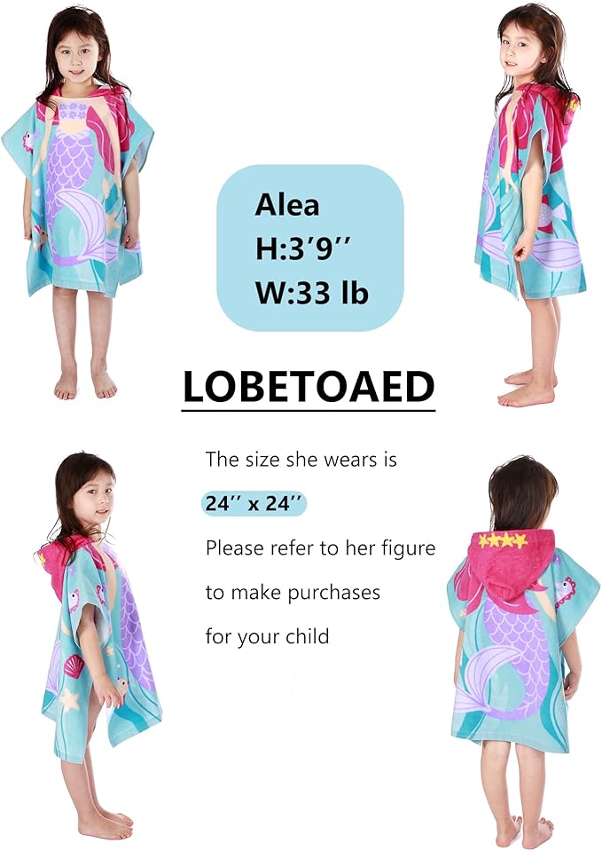 Kids Hooded Beach Bath Towel, Baby Surf Poncho Toddlers Soft Real Cotton Wrap Hooded Towels for Kids Boy Girl