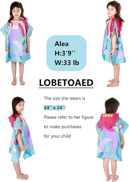 Kids Hooded Beach Bath Towel, Baby Surf Poncho Toddlers Soft Real Cotton Wrap Hooded Towels for Kids Boy Girl