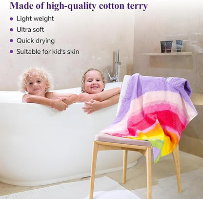 Rainbow Bath Beach Poncho Towel with Hood for Kids Boys and Girls for Shower, Pool, Swim,Beach, Super Soft 100% Cotton Towel