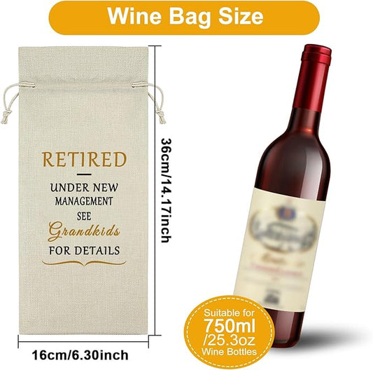 Sazuwu Grandparent Retirement Gifts Wine Bag Funny Retired Gifts for Men Women Grandkids Gifts for Grandpa Grandma Wine Bottle Decoration Bag Wine Accessories Gifts for Wine Lovers