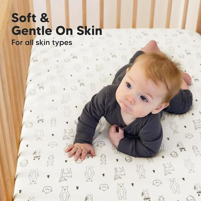 2-Pack Organic Crib Sheets for Boys, Girls - Jersey Fitted Crib Sheet, Baby Crib Sheets Neutral, Crib Mattress Sheet, Cotton Crib Sheets, Breathable Crib Sheet, Baby Mattress Sheets (Woodland)