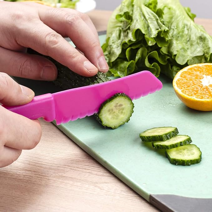 MOTYAWN 8 Pieces Kids Plastic Nylon Cooking Knife Set, Safe Knives for Bread Without BPA,Children's Safe Cooking Chef Nylon Knives for Cooking and Cutting Fruits, Veggies & Cake