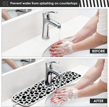 Kitchen Faucet Absorbent Mat,Cow Print Water Splash Guard for Sink, Faucet Drip Catcher Thicken Sponge Microfiber Faucet Water Catcher Mat Sink Absorbent Mat for Kitchen 30x5in 2 Pack
