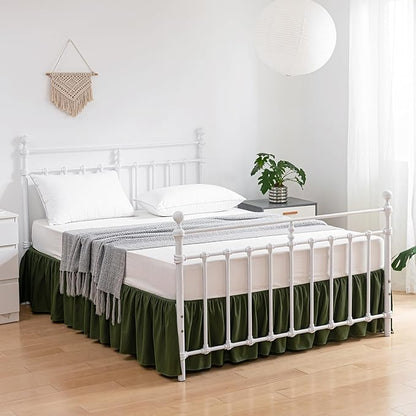 Bed Skirt Twin Size Ruffled Bed Skirt with Split Corners, 18 Inch Drop Dust Ruffle Bed Skirt with Platform, Green, Twin - 18" Drop