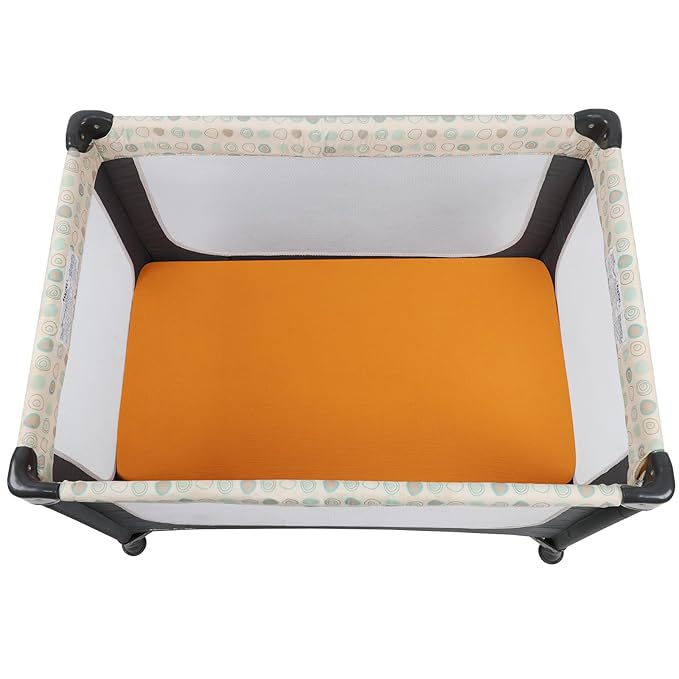 Muslin Travel Crib Sheets 24" x 42" Compatible with Guava Lotus Travel Crib, Baby Bjorn Travel Crib Light, Dream On Me Travel Light Playyard Mattress, 2 Pack Yellow and Brick