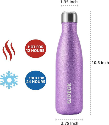 BJPKPK Insulated Water Bottles -17oz/500ml -Stainless Steel Water Bottles,Sports Water Bottles Keep Cold for 24 Hours and Hot for 12 Hours,BPA Free Water Bottle,Glitter Purple